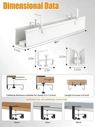 48-Inch Oxford Cloth Under-Desk Cable Management Tray
