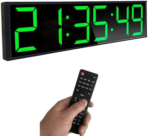 26'' Huge Digital Wall Clock, Home Gym Interval Workout Timers, with Countdown, Stopwatch, 7-Color Light, 8-Alarms, Calendar/Temperature Display, for HIIT/Tabata/FGB/EMOM (Green)