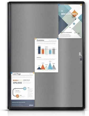 38x28 in Enclosed Bulletin Board Locking Display Case, Grey Felt