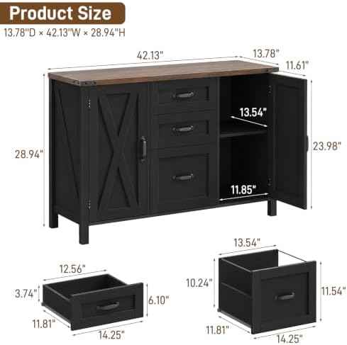 Vabches File Cabinet with 3 Drawers, Farmhouse Lateral File Cabinet Fits Files Letter/A4 Size, Wooden Filing Cabinet with Door and Adjustable Shelves Printer Stand for Home Office, Dark Brown