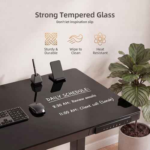 INNOVAR 32" Small Glass Standing Desk with Drawers & USB Ports, Whole-Piece Glass Top Adjustable Height Desks, Quick-Install Electric Sit-Stand Up Desk for Home Office & Computer Workstation, Black