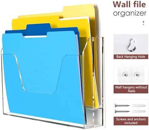 Acrylic Hanging Wall File Organizer, 2-Tier Mail Organizer Wall Mounted Magazine Wall File Holder, Paper Folder Organizer for Office, Desk, School