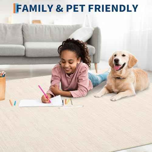 9x12 Area Rugs for Living Room Washable Solid Large Bedroom Rugs Non Slip Soft Modern Abstract Dining Room Throw Carpet Minimalist Classic Plain Area Rug for Nursery Kitchen Home Office, Ivory 9x12