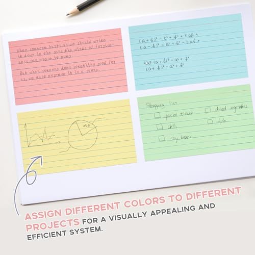 Colored Index Cards 5x8 100Pcs, Goefun 4 Color Single Side Lined Note Cards