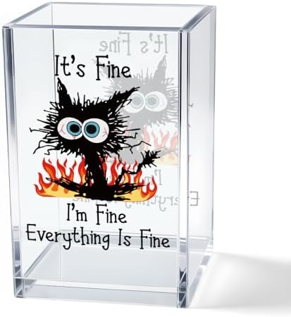 It's Fine I'm Fine Acrylic Cosmetic Pencil Pen Holder Cup, Funny Black