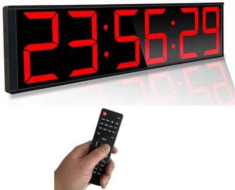 26'' Huge Digital Wall Clock, Home Gym Interval Workout Timers, with Countdown, Stopwatch, 7-Color Light, 8-Alarms, Calendar/Temperature Display, for HIIT/Tabata/FGB/EMOM (Red)