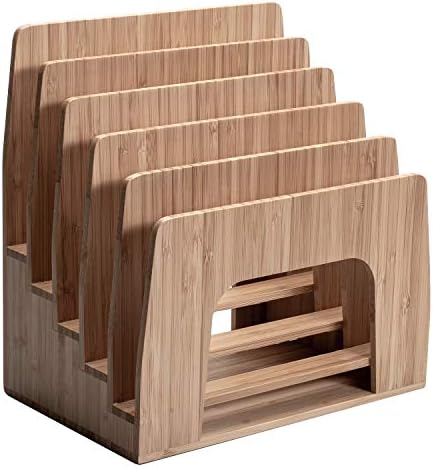MobileVision Bamboo Desktop Inclined File Folder Organizer and Paper Tray, Upright Sections, Step Sorter, 5 Slots
