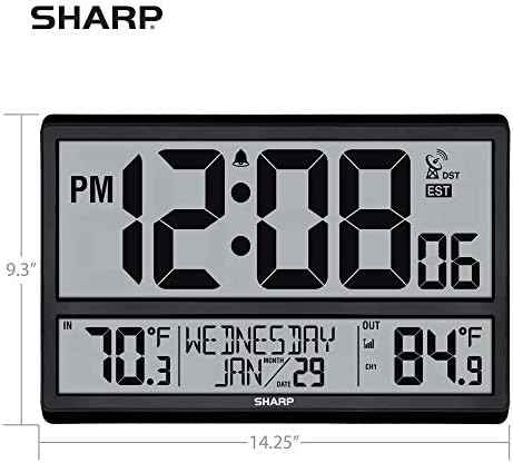 Sharp Atomic Clock with 4-Inch Display, Outdoor Sensor, Battery Powered