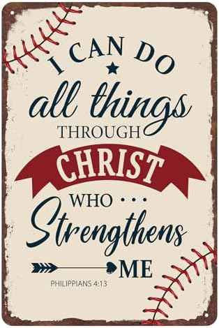 Vintage Baseball Wall Decor Sign - Retro 8x12 Inch Metal Tin Sign Sports Art Wall Decor Inspirational Gifts for Baseball Players Fans, Sports Bar, Boys Room, Man Cave