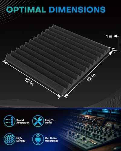 52 Pack Acoustic Foam Panels, 1 X 12 X 12 Inches Sound Proof Foam Panels for Walls, High Density Acoustic Panels Sound Absorbing, Black White Noise Cancelling Studio Wedges (NOT INCLUDE ADHESIVE)