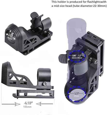 Tactical Flashlight Holster with Lever Side Lock System, Adjustable Belt, 360° Rotatable with Side Lock, Fits Flashlights with 1"-1.55" Diameter (Flashlight Not Included)