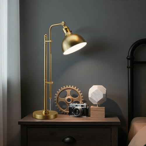 PARTPHONER Industrial Adjustable Desk Lamp for Home Office, Farmhouse Table lamp 29''-38'', Rustic Metal Task Desk Lamp in Brushed Gold Finish, Vintage Reading Lamp for Study Room，Gold