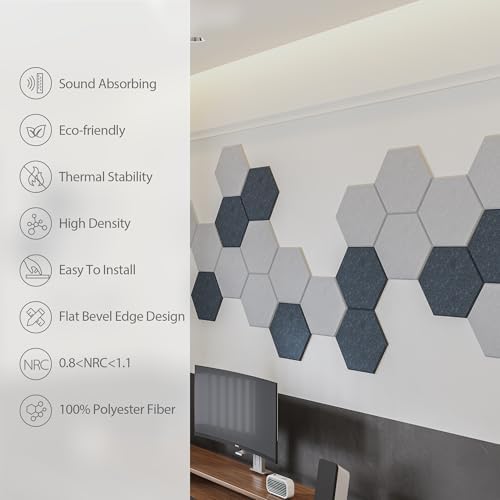 12 Pack Hexagon Acoustic Panels Self Adhesive Sound Proof Foam(Silver Gray)