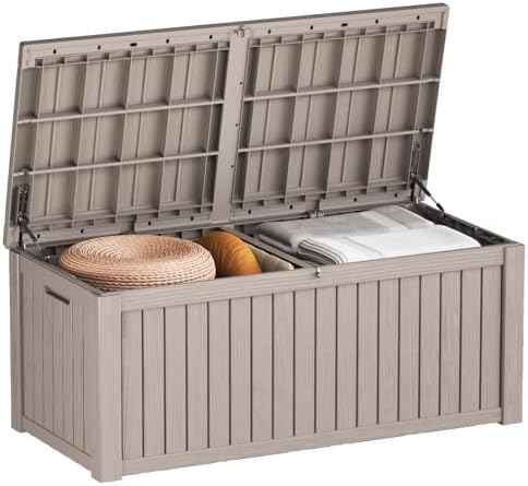 Outdoor Storage Box Waterproof, 180 Gallon Lockable Resin Deck Box Large, Patio Storage Bin for Pool Accessories Cushion Furniture, Garden Tools, UV-Resistant Outside Delivery Grey