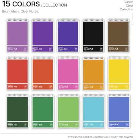 Steno Pads 6 x 9 Colored Spiral Steno Notebooks Gregg Ruled 15Pack