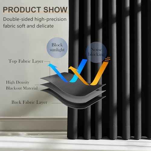 Room Divider Blackout Curtain Track Curtains Wall Dividers Panels Screen for Living Rooms Bedroom Office Privacy Partition Separation, W100 × L96 Inch,1 Panel, Black