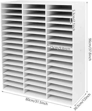 48 Slots Literature Organizer, Compartments Desktop File Sorter Mail Center Paper Storage Cabinet Home & Office Mailbox School Classroom Keepers (White, 31.5 x 12 x 37.8 inch)