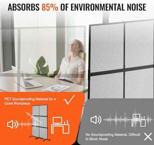 VEVOR Office Divider, 2 Panel Office Partition, Freestanding Office Divider Wall Partition & Privacy Divider Reduce Noise and Room Separation, Light Grey