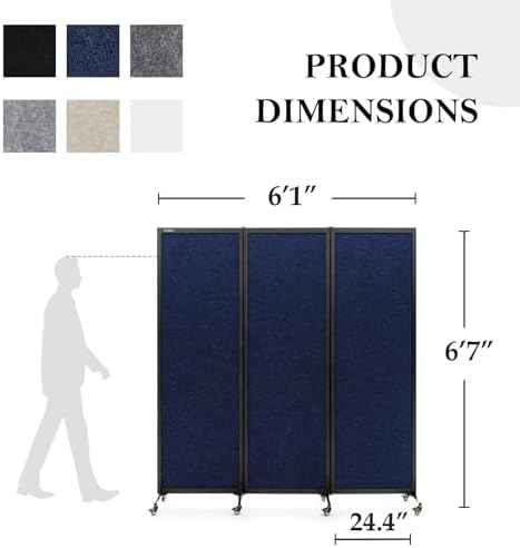 Room Partition 2.0 Upgrade Version,6'L* 6'7"H,3 Panel,Blue