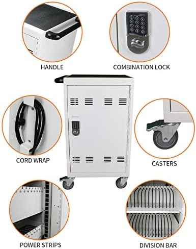 Leavader Upgrade 30 Device Charging Cart - Mobile Charging and Storage Cabinet with Combination Lock & Wheels for iPad, Chromebook and Laptop Computer for Classroom or Office | |Up to 17" Screen