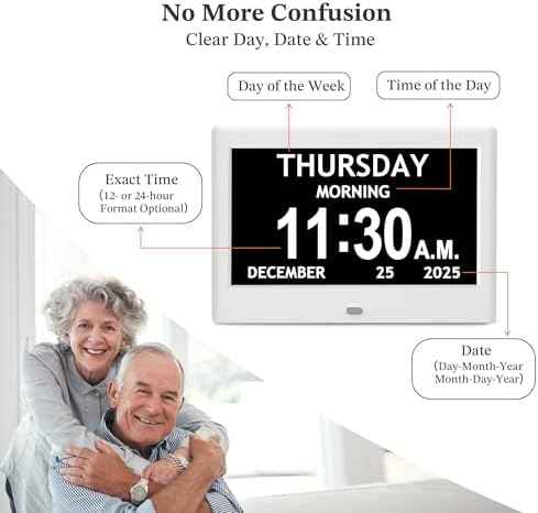 7'' Clocks for Seniors Elderly, Large Display Digital Clock with Date Time