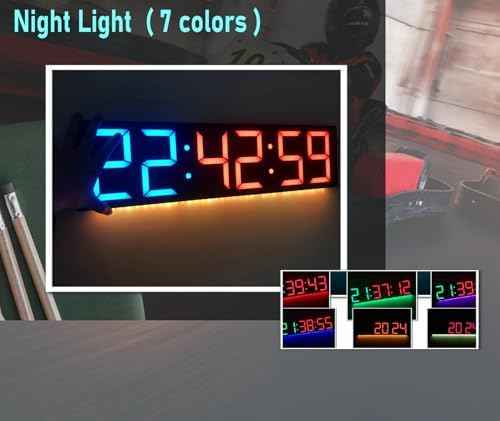 26'' Huge Digital Wall Clock, Home Gym Interval Workout Timers, with Countdown, Stopwatch, 7-Color Light, 8-Alarms, Calendar/Temperature Display, for HIIT/Tabata/FGB/EMOM (Red)