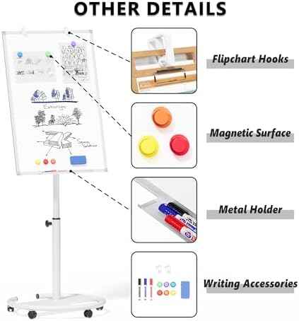 Rolling Whiteboard, Height Adjustable Dry Erase Board with Circular Stand, 36” x 24” Portable Mobile Magnetic White Board on Wheels, Standing Easel for Classroom, Office, Home School