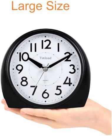 Tinload 5.5" Large Analog Alarm Clock Silent Non Ticking, Gentle Wake, Beep Sounds, Increasing Volume, Battery Operated Snooze and Manual Light, Easy Set, Black (Best for Elder)