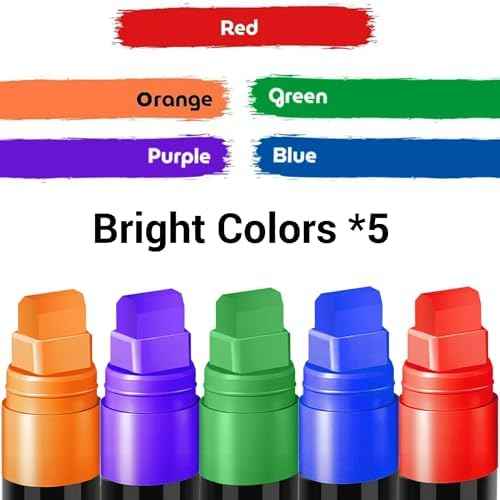 Acrylic Paint Markers, 5 Poster Markers Jumbo Black,15mm Wide Tip Permanent Ink 36g, Thick Acrylic paint pens for Poster, Glass, Rock Painting, Stone, Wood, Car, Ceramic, Fabric