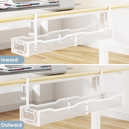 25-Inch Clamp-On Metal Under-Desk Cable Tray, White