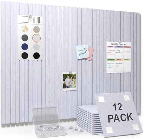 Smarpau Large Felt Bulletin Board 48"x36"- 12 Pack Self-Adhesive Pin Board Tiles with 35 Push Pins & 50 Removable Tabs, Cork Board Alternative for Office, Classroom, Home & Kitchen Decor-Grey