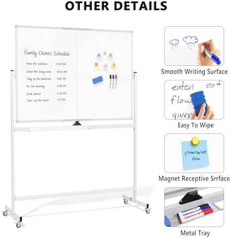 Large Rolling Whiteboard on Wheels, 48" x 36" Double-Sided Mobile White Board with Stand, 4' x 3' Portable Standing Magnetic Dry Erase Board Easel for Home Office Classroom School, Silver