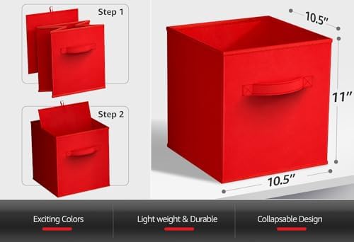 Sorbus Fabric Storage Cubes, 8 Pack, with Handles (11 Inch, Red)