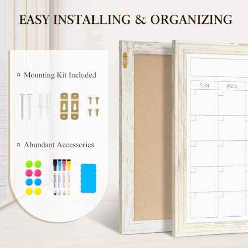 4 THOUGHT Whiteboard Calendar 36" x 24" Magnetic White Board, Vintage White