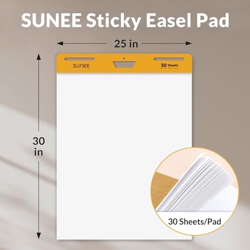 SUNEE Sticky Easel Pads, 25x30 Inches, 30 Sheets/Pad, 10 Pack – Self