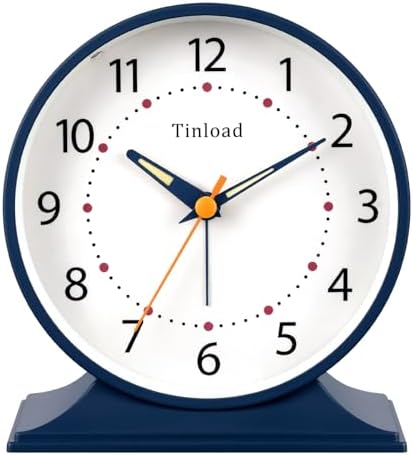 Tinload 4.5" Antique Retro Analog Alarm Clock, Small Silent Bedside