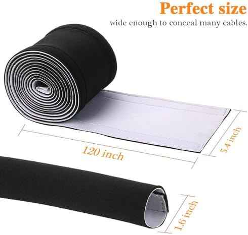 120" Neoprene Cable Management Organizer, Reversible Flexible Cuttable DIY Hole Cord Hider Cover Sleeve for Office TV Computer Home Desk Protect Wires