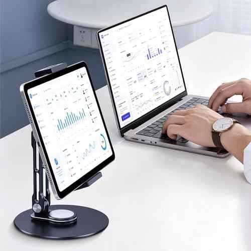 Tablet Stand Holder for iPad, Adjustable with 360 Rotating Base for Desk