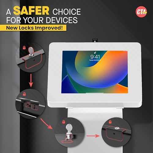 CTA Digital Premium Kiosk Floor Stand – CTA Locking Support Base Kiosk for iPad 11 (A16) - Pro 11-inch M4 - Air 11-inch M3- iPad 10th Gen - Galaxy Tab & More Tablets - White - (PAD-PARAFW)