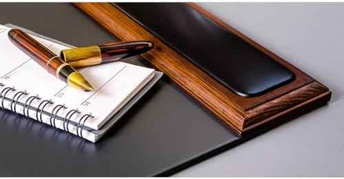 Walnut & Black Leather 34" x 20" Side-Rail Desk Pad