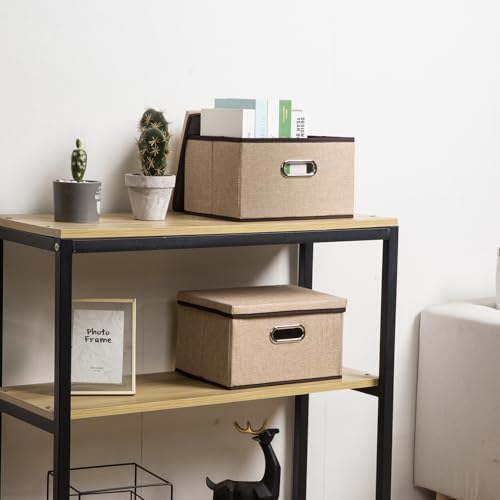 PRANDOM Storage Bins with Lids [3-Pack] Jute Fabric Foldable Storage