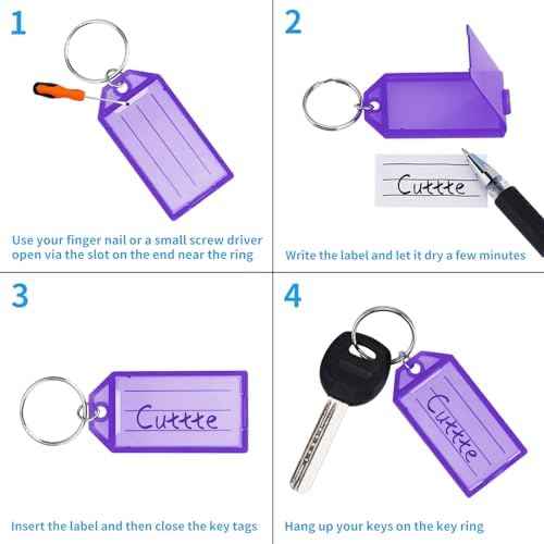 Cuttte 16 Pack Plastic Key Tags with Ring and Label Window 8 Colors