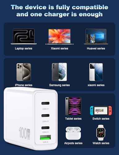 100W USB C Charger GaN 4 Port Type C Charging Station Hub Block Wall Charger Power Strip Adapter Plu Compatible with MacBook Pro/Air iPad iPhone16/15/14/13 Pro Max Dell XPS Pixel Note Galaxy
