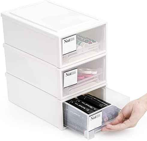 ZENFUN 3 Pack Plastic Stackable DrawerStorage Drawers Bins, Small Drawer-type Desk Organizer Boxes, Translucent Small Chest of Drawers, Stackable Drawers for Home, Office, Desktop