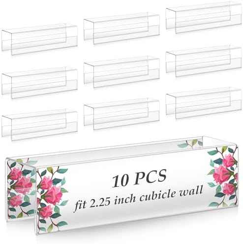Cinnvoice 10 Pcs 2.25 Inch Cubicle Name Plate Holders Bulk Clear Double Sided Name Sign Tags for Home Library Doors Office Classroom 8.5 x 2.5 x 2.4 Inch