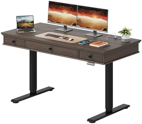 55 x 23 Inch Electric Standing Desk with Drawers, Dark Walnut