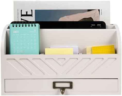 Solid Wooden Desk Drawer Organizer Desktop File Sorter,Desktop Mail Organizer with Handle For Office Supplies,Office Desk Accessories & Workspace Organizers for Home Organization (white)