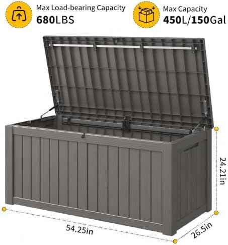 KAMABOKO Outdoor Storage Box, 150 Gallon Large Outdoor Resin Deck Box, Storage Waterproof Boxes Lockable Lid for Garden Tools, Pool Supplies, Patio Furniture and Cushions, Grey