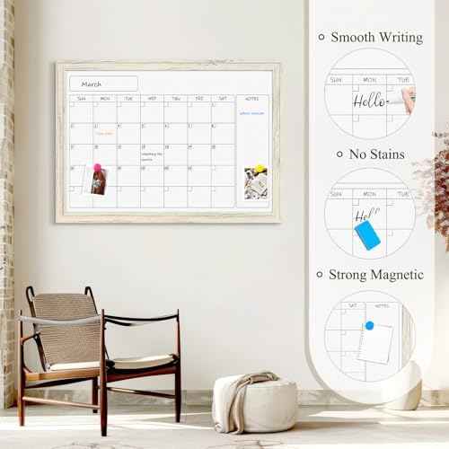 4 THOUGHT Whiteboard Calendar 36" x 24" Magnetic White Board, Vintage White