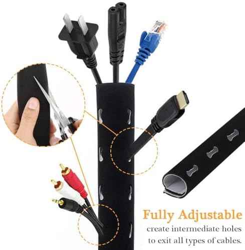 120" Neoprene Cable Management Organizer, Reversible Flexible Cuttable DIY Hole Cord Hider Cover Sleeve for Office TV Computer Home Desk Protect Wires